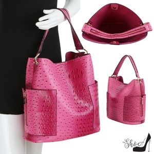 Ostrich & Alligator Side Zip Tote Set